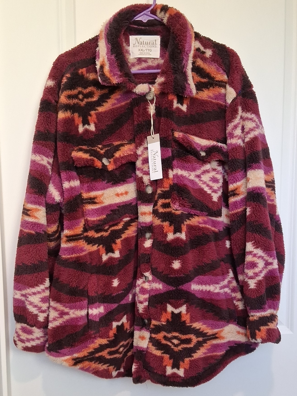 Natural Reflections Burgundy & Pink Aztec Teddy Jacket